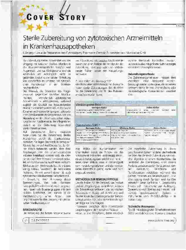 Vorschauseite 1: Sterile Zubereitung von zytotoxischen Arzneimitteln in Krankenhausapotheken