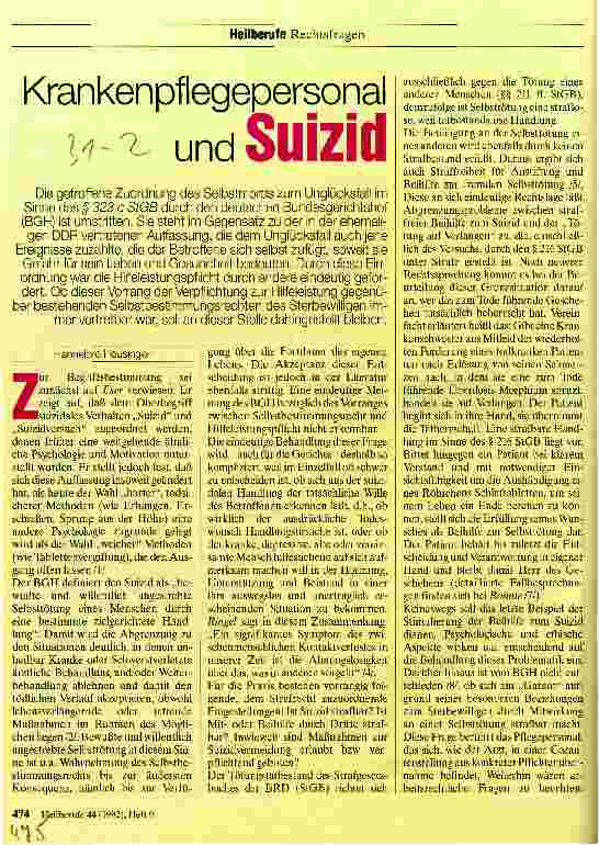 Vorschauseite 1: Krankenpflegepersonal und Suizid