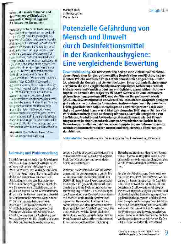 Vorschauseite 1: Potenzielle Gefährdung von Mensch und Umwelt durch Desinfektionsmittel in der Krankenhaushygiene: Eine vergleichende Bewertung