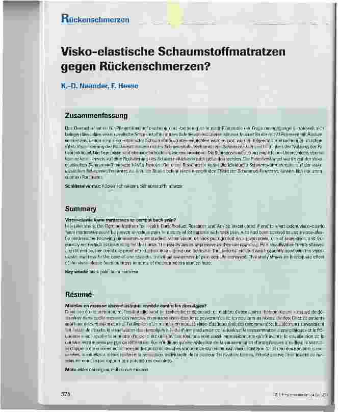 Vorschauseite 1: Visko-elastische Schaumstoffmatratzen gegen Rückenschmerzen?
