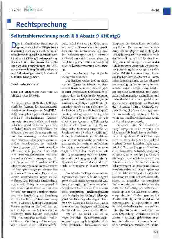 Vorschauseite 1: Selbstzahlerrechnung nach § 8 Absatz 9 KHEntgG