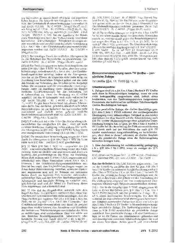 Vorschauseite 1: Einkommenssicherung nach TV UmBw - persönliche Zulage TV UmBw §§6, 11; TVöD §§14, 37