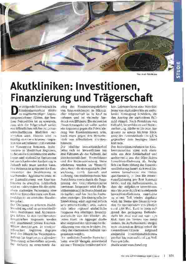 Vorschauseite 1: Akutkliniken: Investitionen, Finanzierung und Trägerschaft