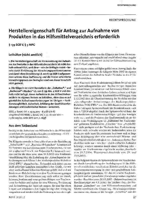 Vorschauseite 1: Herstellereigenschaft für Antrag zur Aufnahme von Produkten in das Hilfsmittelverzeichnis erforderlich