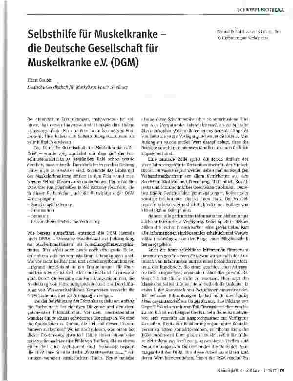Vorschauseite 1: Selbsthilfe für Muskelkranke die Deutsche Gesellschaft für Muskelkranke e. V. (DGM)