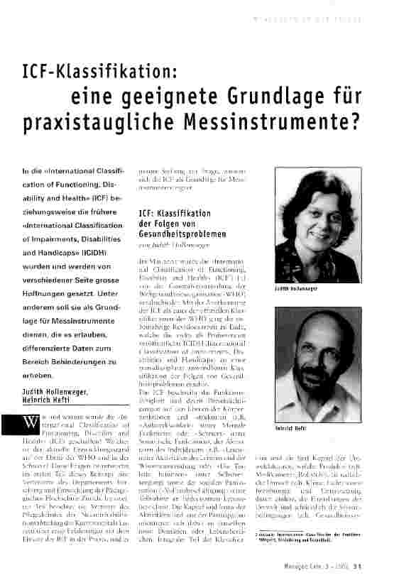 Vorschauseite 1: ICF-Klassifikation: eine geeignete Grundlage für praxistaugliche Messinstrumente?