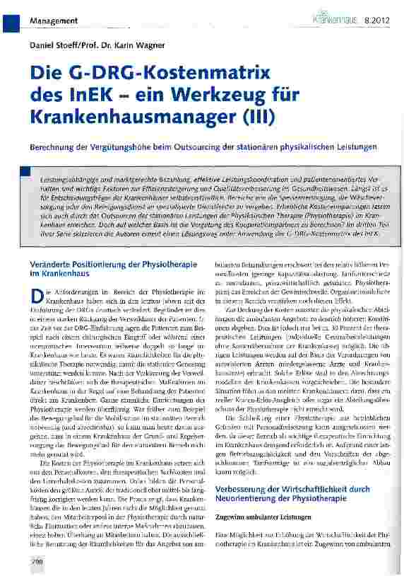 Vorschauseite 1: Die G-DRG-Kostenmatrix des InEK - ein Werkzeug für Krankenhausmanager (III)