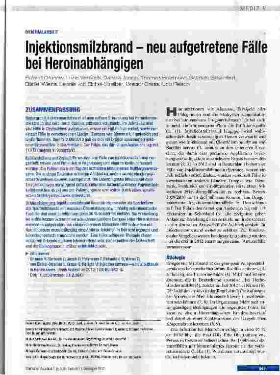Vorschauseite 1: Injektionsmilzbrand - neu aufgetretene Fälle bei Heroinabhängigen
