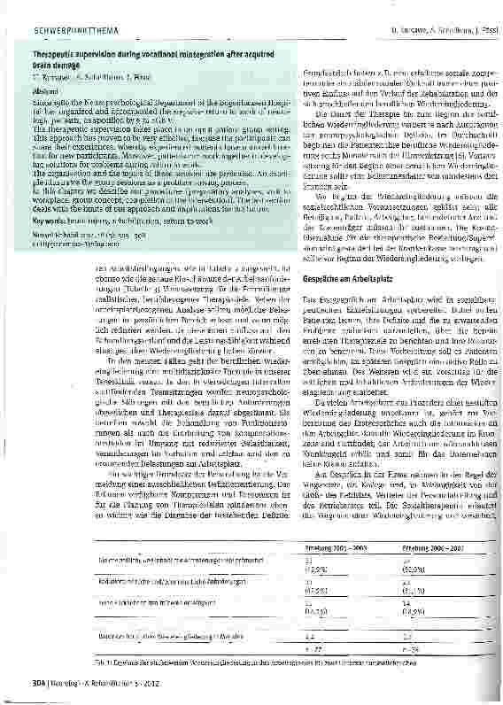 Vorschauseite 2: Berufliche Wiedereingliederung nach Hirnschädigung - die Notwendigkeit therapeutischer Supervision