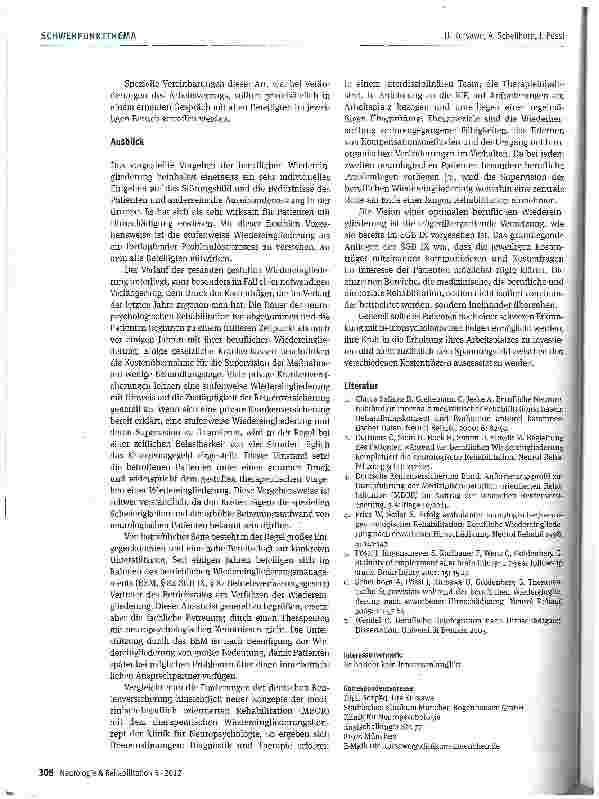 Vorschauseite 6: Berufliche Wiedereingliederung nach Hirnschädigung - die Notwendigkeit therapeutischer Supervision