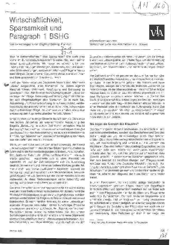Vorschauseite 1: Wirtschaftlichkeit, Sparsamkeit und Paragraph 1 BSHG