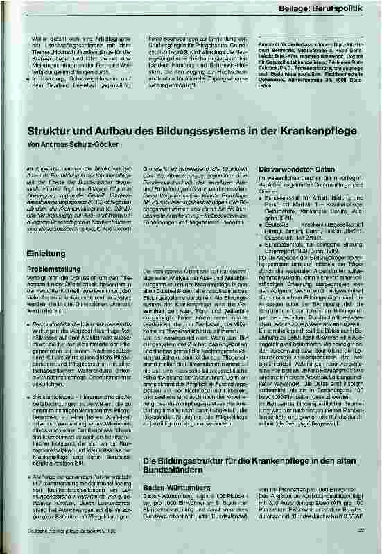 Vorschauseite 1: Qualifikationsstrukturen für die Pflegeberufe Struktur und Aufbau des Bildungssystems in der Krankenpflege