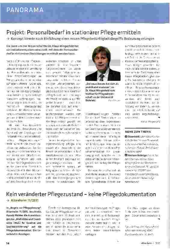 Vorschauseite 1: Projekt: Personalbedarf in stationärer Pflege ermitteln