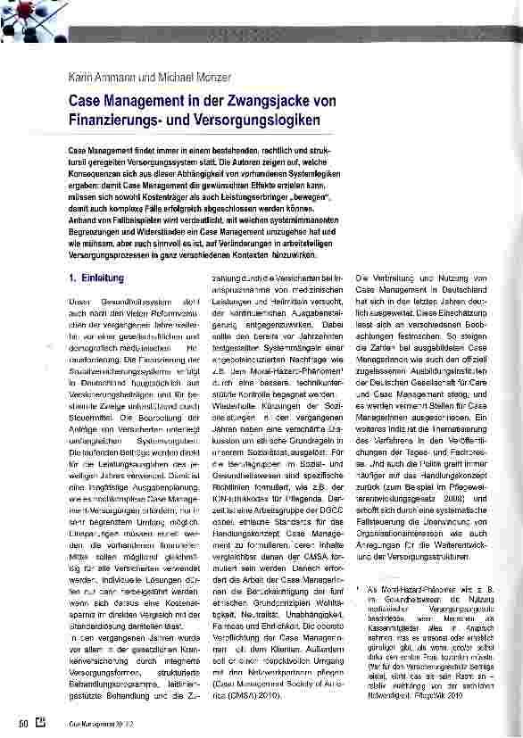 Vorschauseite 1: Case Management in der Zwangsjacke von Finanzierungsund Versorgungslogiken