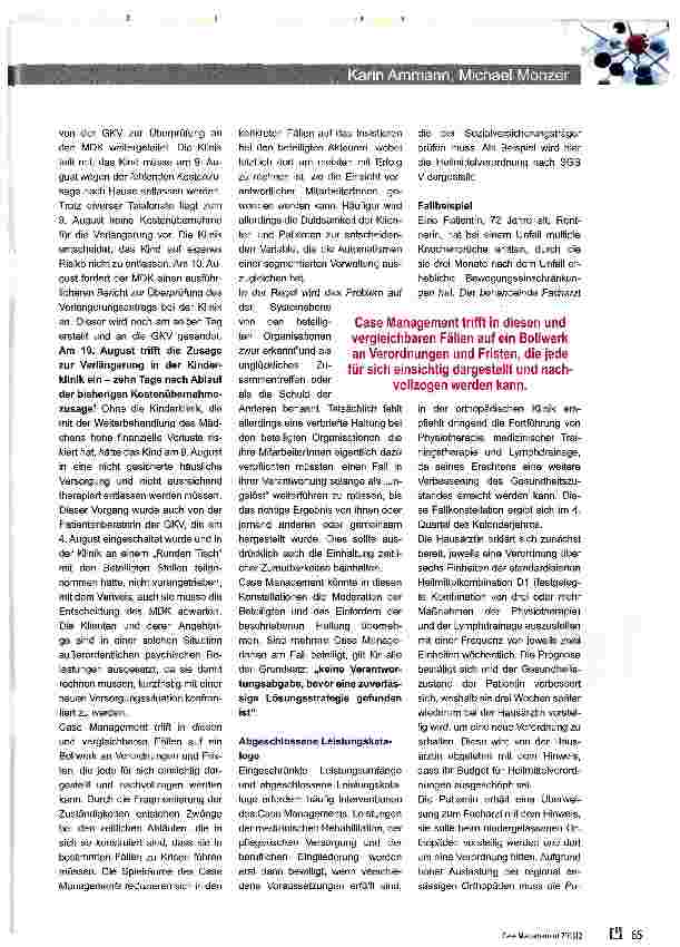 Vorschauseite 6: Case Management in der Zwangsjacke von Finanzierungsund Versorgungslogiken
