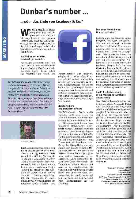 Vorschauseite 1: Dunbar`s number....oder das Ende von facebook & Co.?