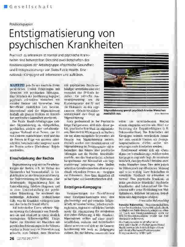 Vorschauseite 1: Entstigmatisierung von psychischen Krankheiten