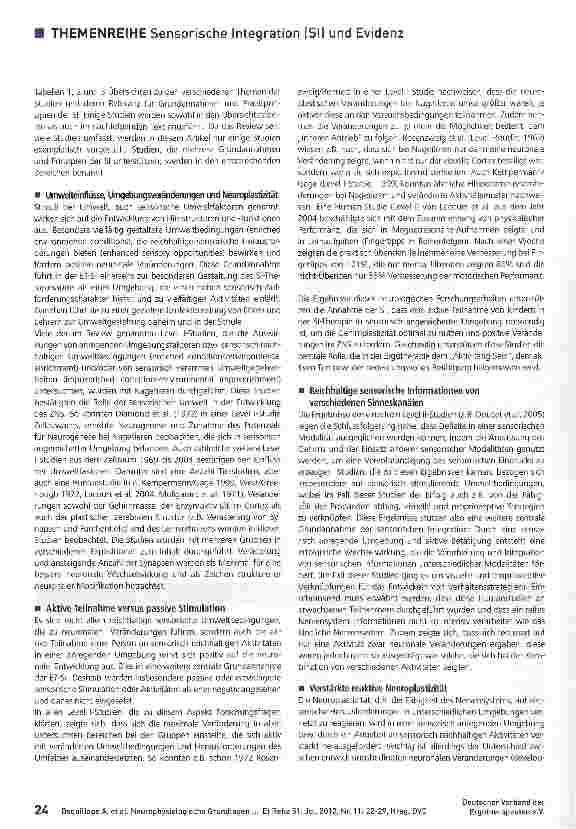 Vorschauseite 3: Neurophysiologische Grundlagenforschung und deren Bedeutung für Behandlungsprinzipien des sensorisch-integrativen Bezugrahmens