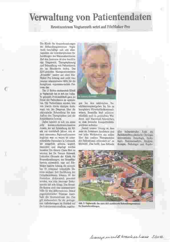Vorschauseite 1: Verwaltung von Patientendaten Brustzentrum Vogtareuth setzt auf FileMaker Pro