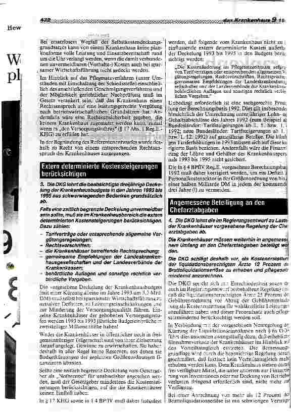 Vorschauseite 2: Grundsätzliche Forderungen der DKG für das weitere Gesetzgebungsverfahren des GSG 1993