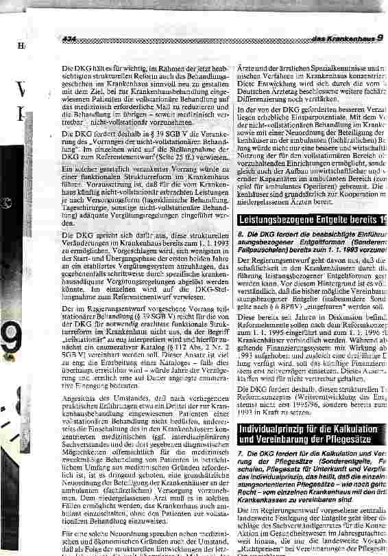 Vorschauseite 4: Grundsätzliche Forderungen der DKG für das weitere Gesetzgebungsverfahren des GSG 1993
