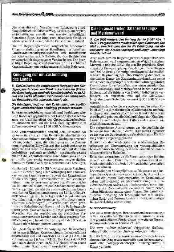 Vorschauseite 5: Grundsätzliche Forderungen der DKG für das weitere Gesetzgebungsverfahren des GSG 1993
