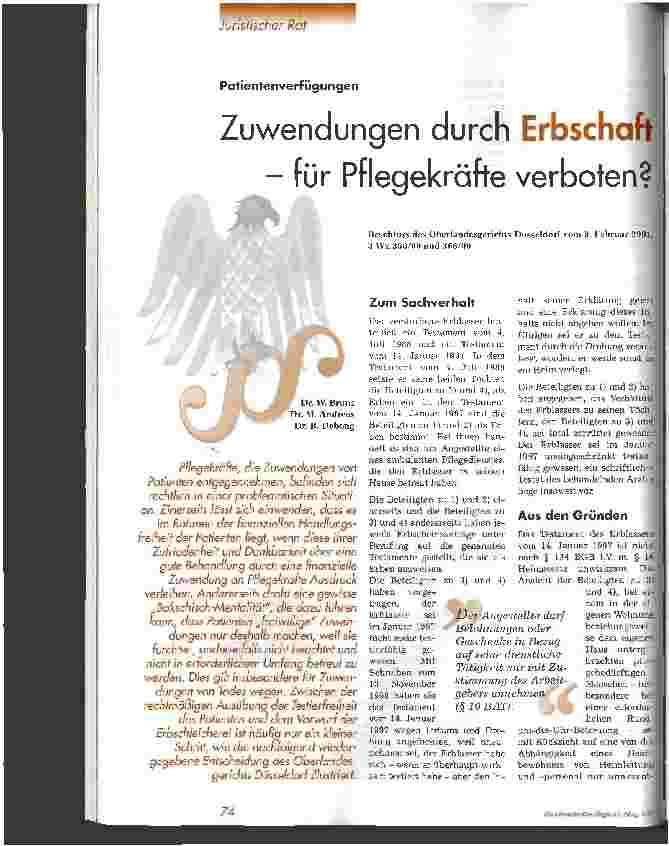 Vorschauseite 1: Zuwendungen durch Erbschaft - für Pflegekräfte verboten?