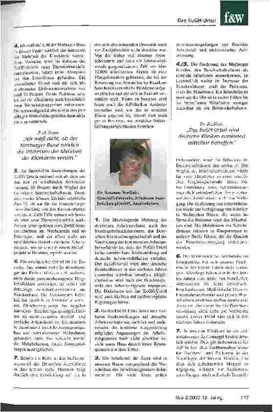 Vorschauseite 2: f&w-Krankenhausumfrage zum EuGH-Urteil