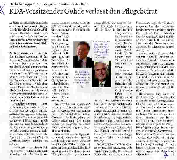Vorschauseite 1: KDA-Vorsitzender Gohde verlässt den Pflegebeirat