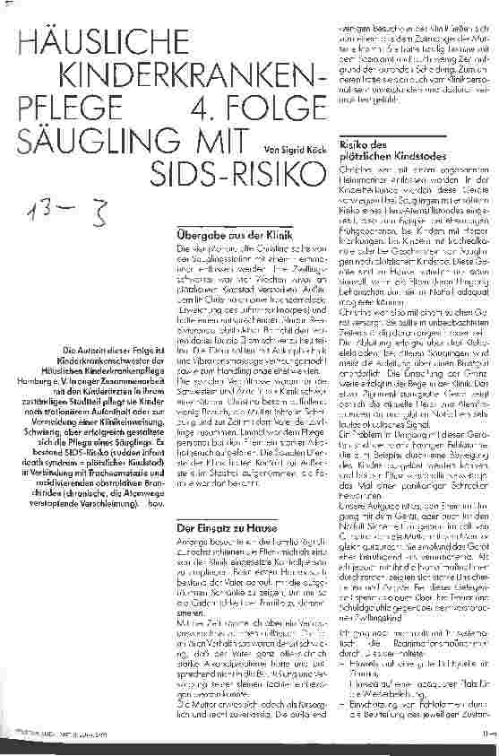 Vorschauseite 1: Häusliche Kinderkrankenpflege 4. Folge: Säugling mit SIDS-Risiko
