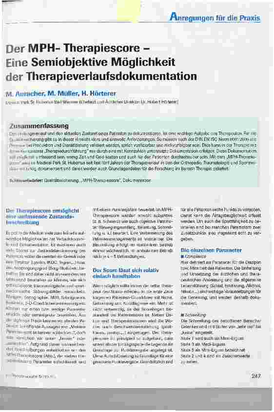 Vorschauseite 1: Der MPH- Therapiescore -Eine Semiobjektive Möglichkeit der Therapieverlaufsdokumentation