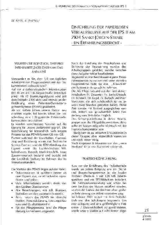 Vorschauseite 1: Einführung der papierlosen Verlaufskurve auf der IPS II am ZKH Sankt-Jürgen-Straße