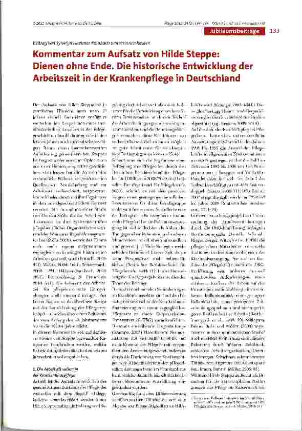 Vorschauseite 1: Kommentar zum Aufsatz von Hilde Steppe: Dienen ohne Ende. Die historische Entwicklung der Arbeitszeit in der Krankenpflege in Deutschland
