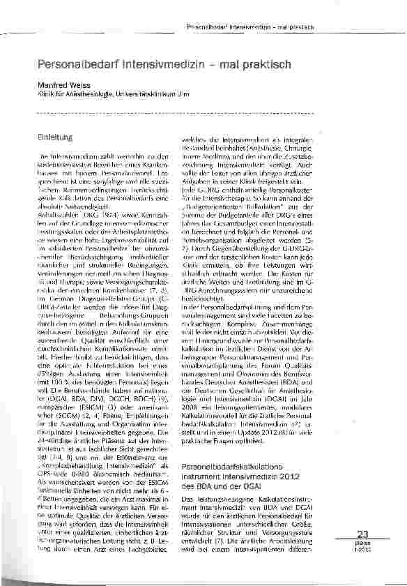 Vorschauseite 1: Personalbedarf Intensivmedizin - mal praktisch
