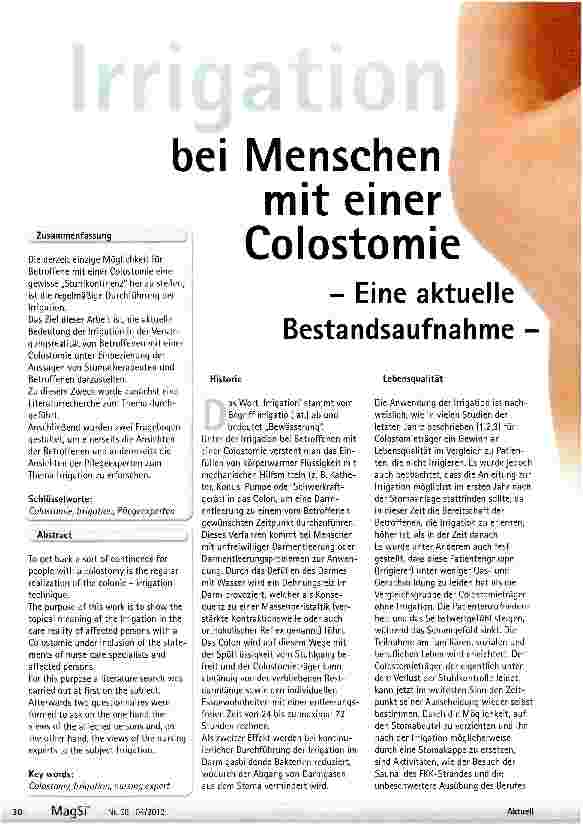 Vorschauseite 1: Irritation bei Menschen mit einer Colostomie