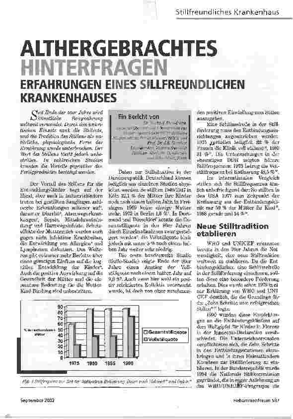 Vorschauseite 1: ALTHERGEBRACHTESHINTERFRAGEN ERFAHRUNGEN EINES STILLFREUNDLICHEN KRANKENHAUSES