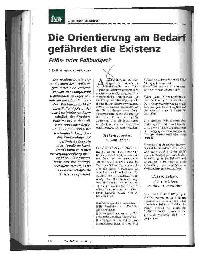 Vorschauseite 1: Die Orientierung am Bedarf gefährdet die Existenz Erlösoder Fallbudget?