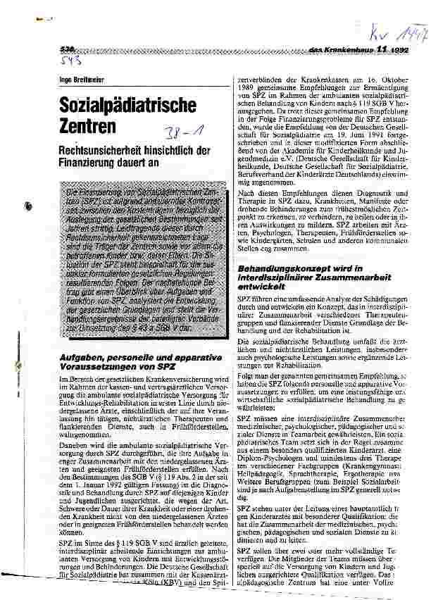 Vorschauseite 1: Sozialpädiatrische Zentren