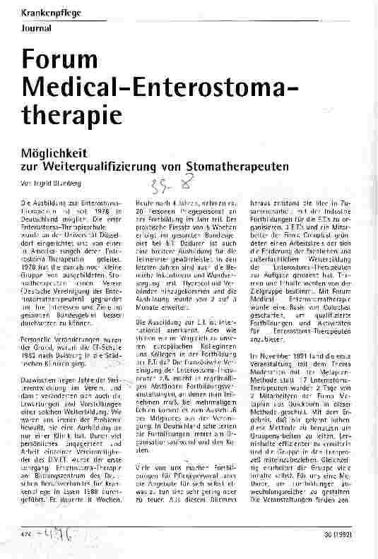 Vorschauseite 1: Forum Medical-Enterostomatherapie Möglichkeiten zur Weiterqualifizierung von Stomatherapeuten