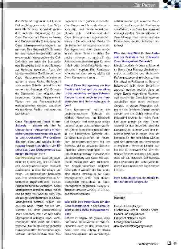 Vorschauseite 2: Thomas Klie im Gespräch mit Daniel Schaufelberger, seit 2011 Präsident des Netzwerk Case Management Schweiz