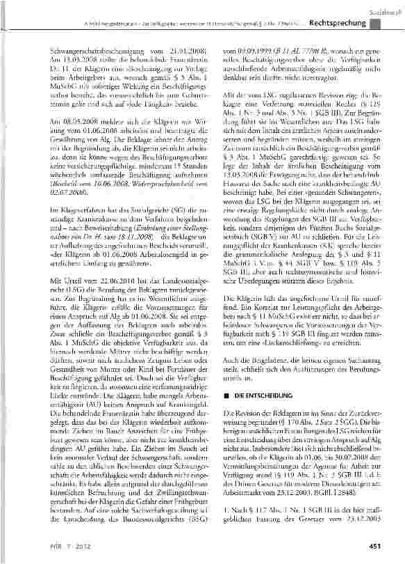 Vorschauseite 2: ArbeitsLosengeldanspruch - Zur Verfügbarkeit während der Mutterschutzfrist gemäß § 3 Abs. 2 MuSchG bei Erklärung der Bereitschaft zur Arbeitsleistung