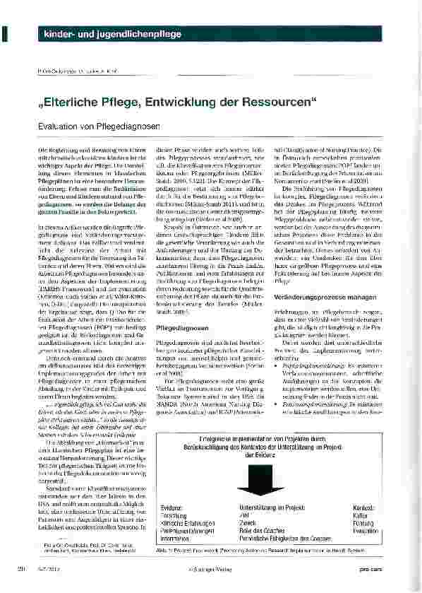 Vorschauseite 1: „Elterliche Pflege, Entwicklung der Ressourcen