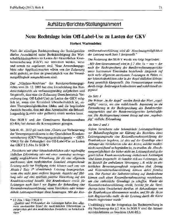 Vorschauseite 1: Neue Rechtslage beim Off-Label-Use zu Lasten der GKV