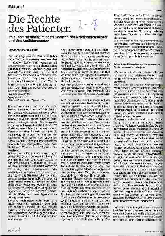Vorschauseite 1: Die Rechte des Patienten In Zusammenhang mit Rechten der Krankenschwester und Assistenzarzt