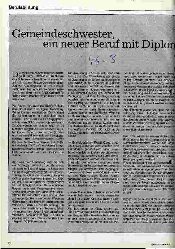 Vorschauseite 1: Gemeindeschwester, ein neuer Beruf mit Diplomabschluß?