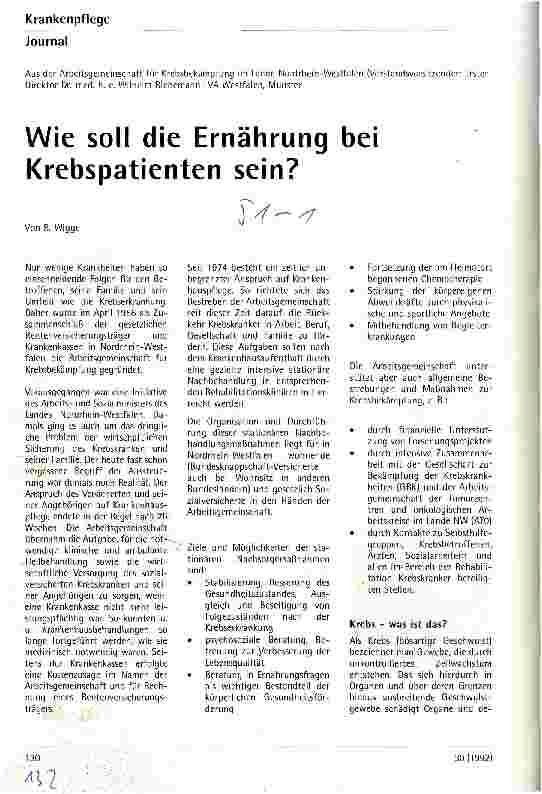 Vorschauseite 1: Wie soll die Ernährung bei Krebspatienten sein?