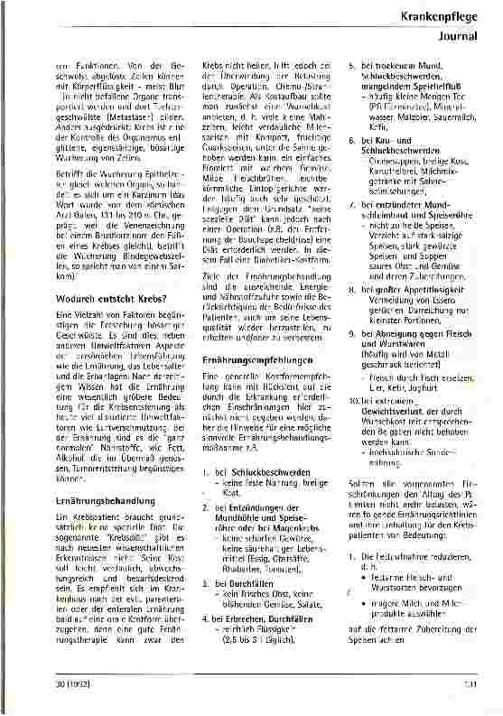 Vorschauseite 2: Wie soll die Ernährung bei Krebspatienten sein?