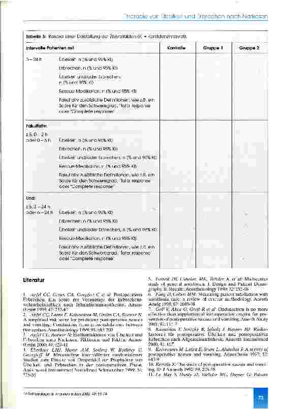 Vorschauseite 5: Empfehlungen für randomisierte kontrollierte Studien zur Vorbeugung oder Therapie von Übelkeit und Erbrechen nach Narkosen