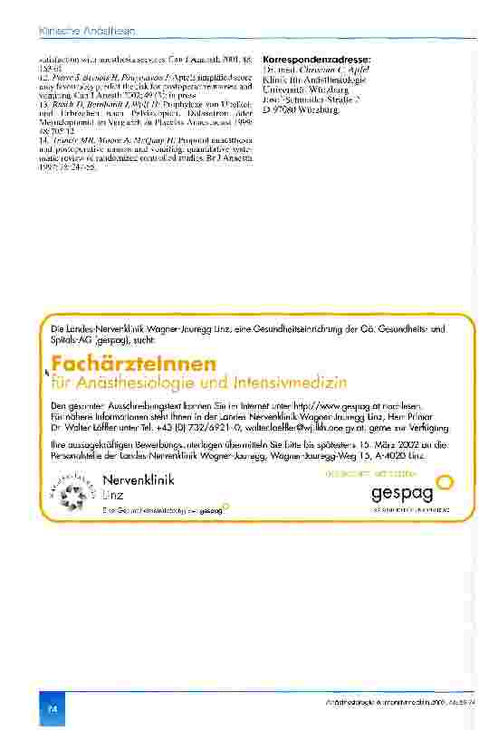 Vorschauseite 6: Empfehlungen für randomisierte kontrollierte Studien zur Vorbeugung oder Therapie von Übelkeit und Erbrechen nach Narkosen