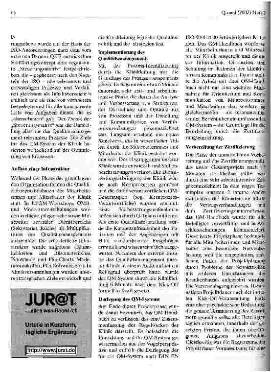 Vorschauseite 6: Aufbau eines Qualitätsmanagements nach DIN EN ISO 9001:2000 in einer Universitätsklinik für Anästhesiologie und operative Intensivmedizin Teil 1: Das Qualitätsmanagement-System
